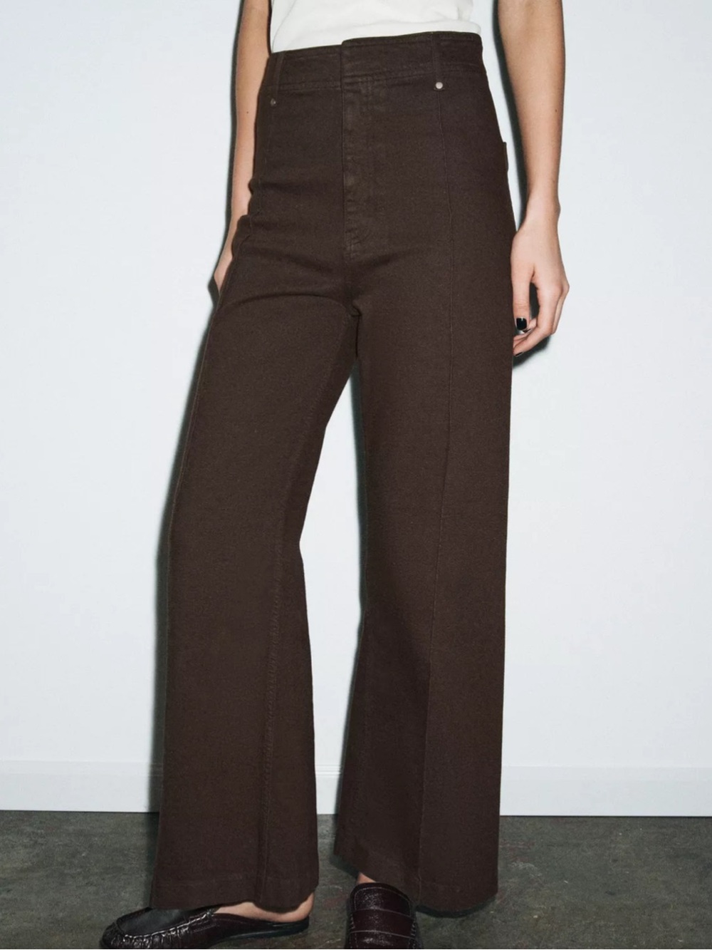 🔸NWT🔸Zara ZW Collection High Waist Wide Leg Jeans in brown - Picture 2 of 15